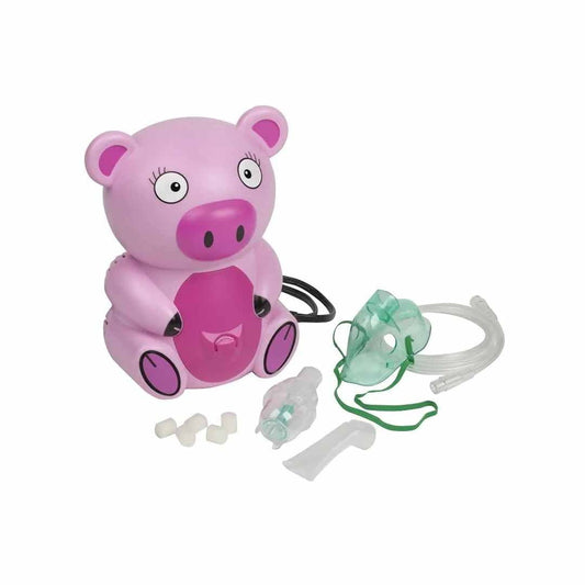 Veridian Pediatric Compressor Nebulizer System featuring Betty the Pig design for children, compact and easy to use.