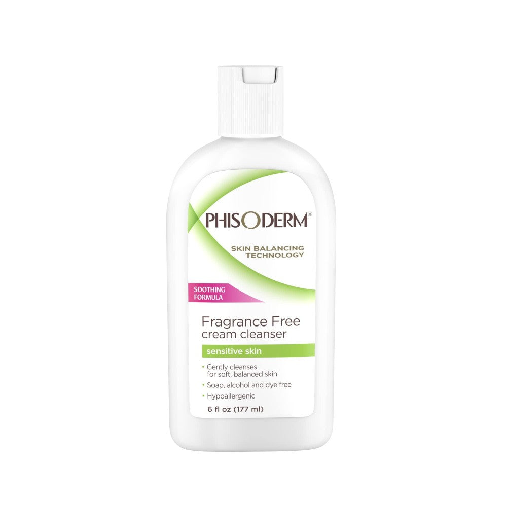 Fragrance-free Phisoderm Cream Cleanser 6 oz in a tube, displayed on a clean surface with computer covers and skins in the background.