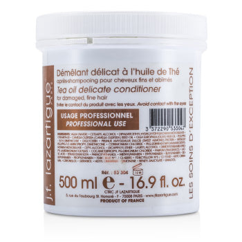 J. F. Lazartigue Tea Oil Delicate Conditioner in a bottle, designed for gentle hair care, by Pasteur Pharmacy.