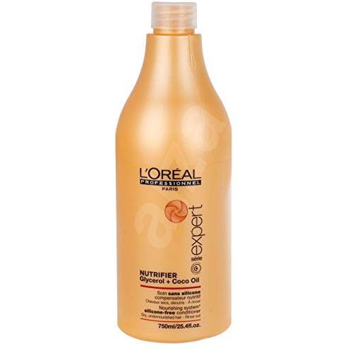 L'Oreal Professionnel Serie Expert Nutrifier Conditioner with glycerol and coconut oil, silicone-free, 25.4 fl oz bottle.