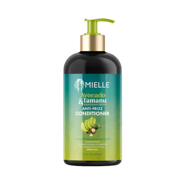Mielle Avocado & Tamanu Anti-frizz Conditioner in 12 oz bottle, smooths and nourishes hair with natural ingredients