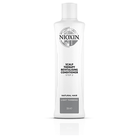 Nioxin System 1 Scalp Therapy Conditioner in 300ML bottle, natural hair care product by Pasteur Pharmacy with conditioner bottle.