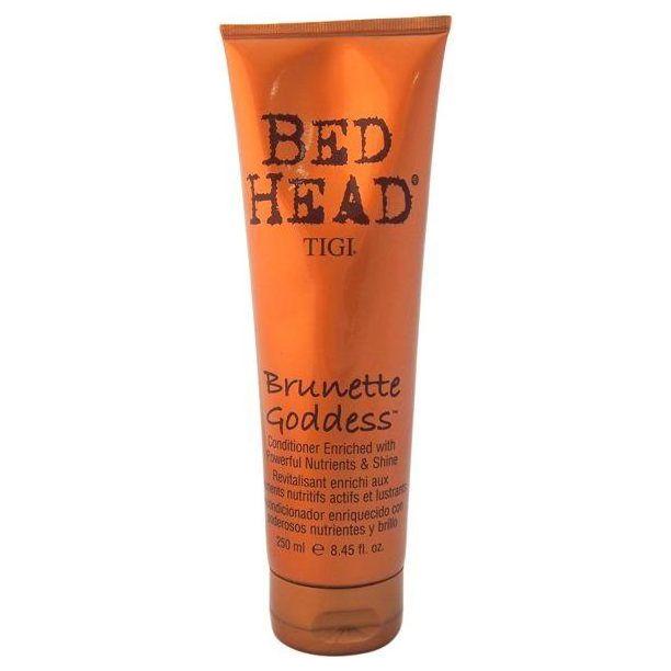 Tigi Bed Head Brunette Goddess Conditioner in 8.45 oz bottle, smooths and enhances brunette hair with nourishing formula.