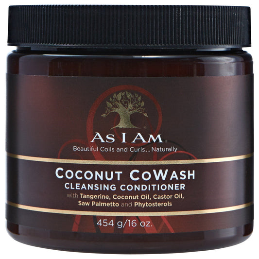 As I Am Coconut CoWash cleansing cream conditioner in 454g jar, natural hair care product, gentle cleansing and conditioning for curly hair.