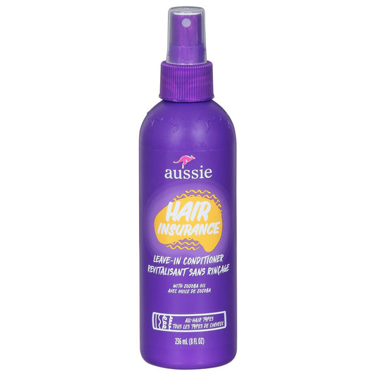 Aussie Hair Insurance Leave-In Conditioner in an 8 fl oz bottle, moisturizing and detangling for healthy hair.