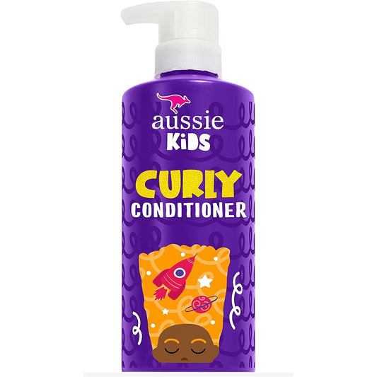 Aussie Kids Curly Conditioner in a 16 oz bottle, gentle formula for curly hair, by Pasteur Pharmacy, with colorful packaging.