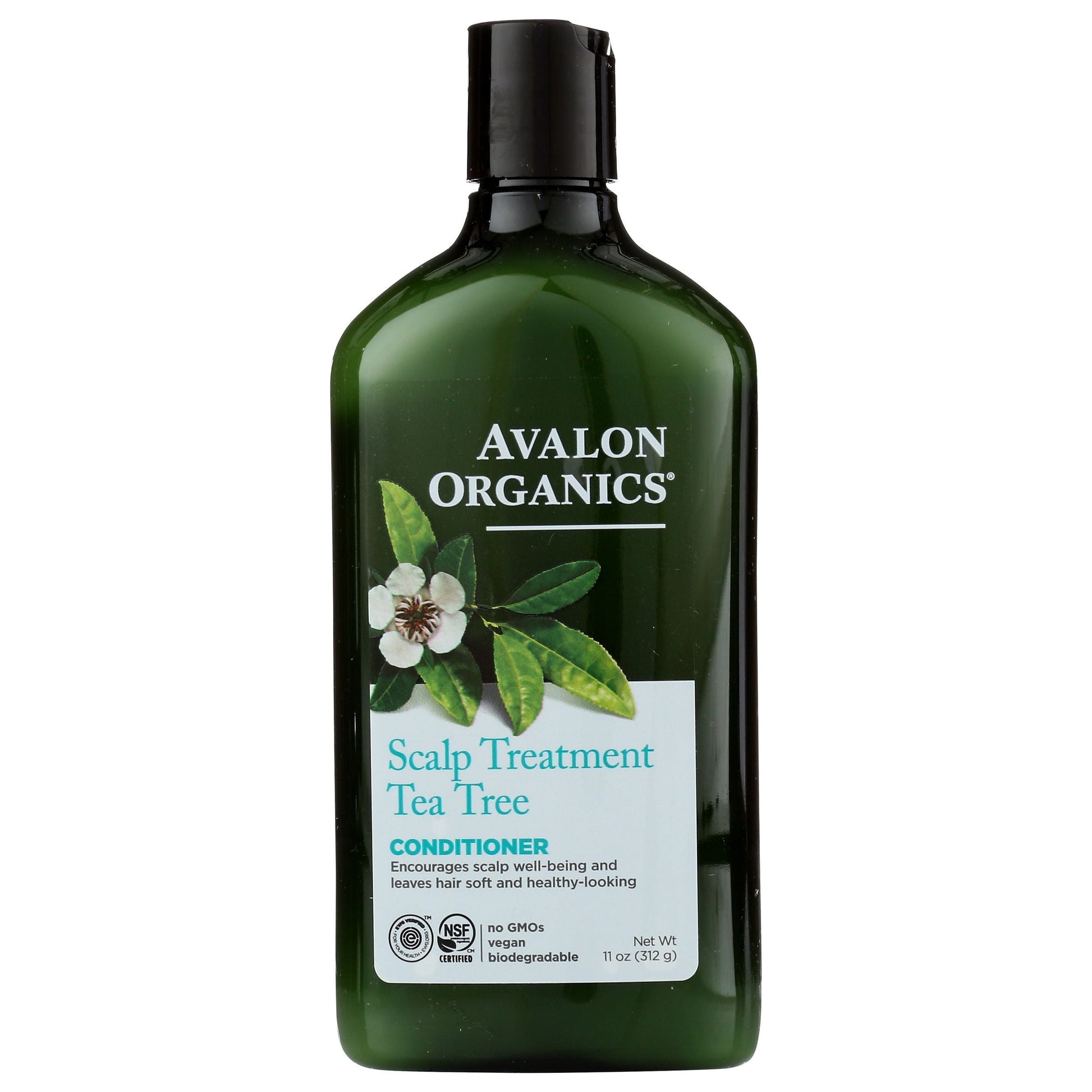 Avalon Organics Tea Tree Scalp Treatment Conditioner in 11 fl oz bottle, natural conditioner for scalp and hair care.