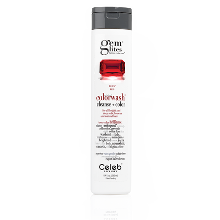 Celeb Luxury Gem Lites Colorwash Ruby conditioner in 8.25 oz bottle, designed to enhance red hair color.