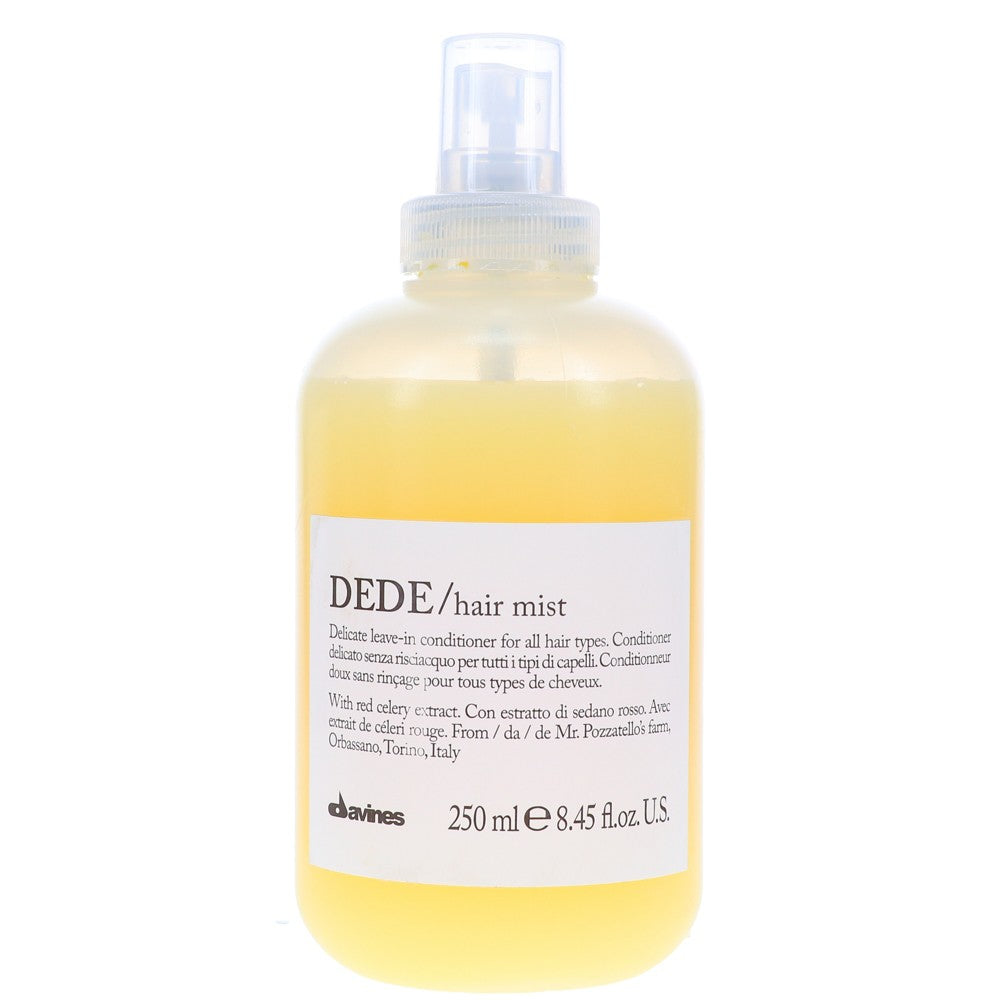 Davines DEDE Delicate Hair Mist leave-in conditioner in 8.45 oz bottle, nourishing conditioner for gentle hair care.