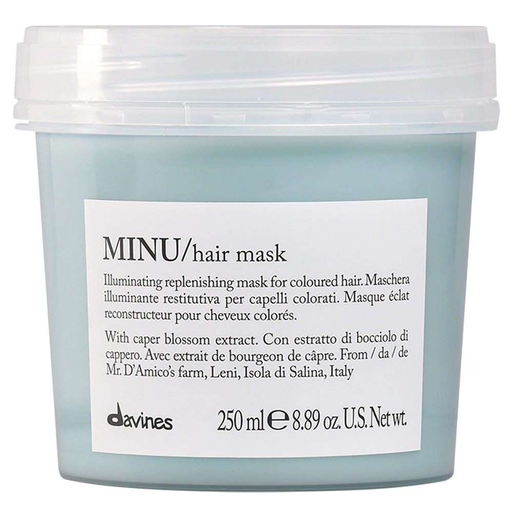 Davines Minu Illuminating Protective Conditioner in 8.89 oz bottle, designed to nourish and protect color-treated hair.
