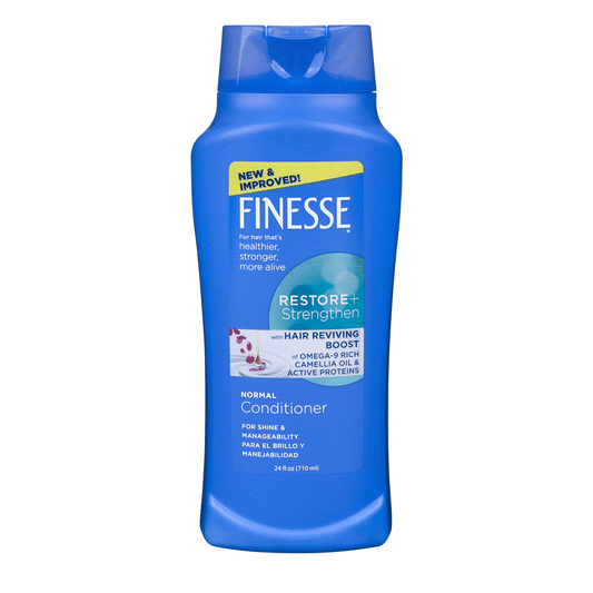 Pasteur Pharmacy Finesse Restore + Strengthen Normal Conditioner bottle, showcasing the product label and packaging.