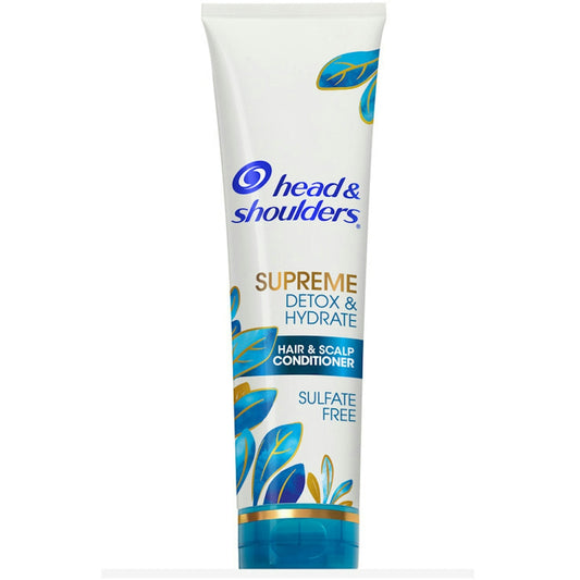 Head & Shoulders Supreme Detox Hydrate Coconut Hair Scalp Conditioner in 9.4 fl oz bottle, featuring a sleek label and coconut imagery.