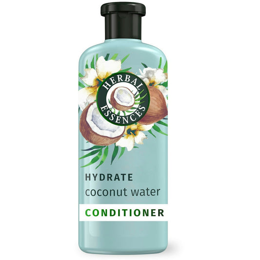 Herbal Essences Hydrate Coconut Water & Jasmine Conditioner in 13.5 oz bottle, moisturizing hair with natural coconut and jasmine scent