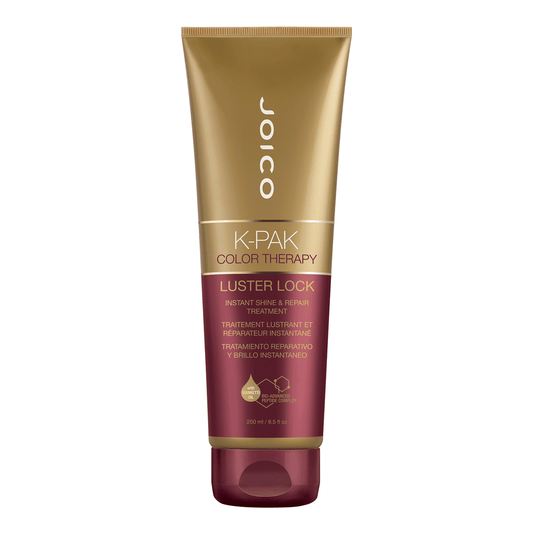 Joico K-PAK Color Therapy Luster Lock conditioner for instant shine and repair, shown in a sleek bottle with a white cap.