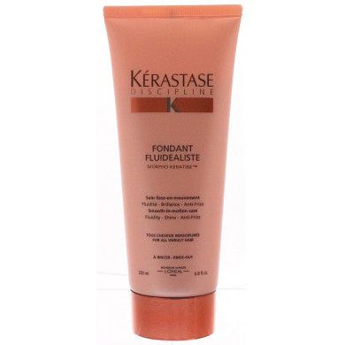 Kérastase Discipline Fondant Fluidealiste conditioner in 200ml bottle, smooths and controls frizzy hair with a sleek finish.