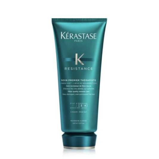 Kerastase Resistance Soin Premier Therapiste conditioner bottle, 200ml, with sleek packaging, for damaged hair treatment.