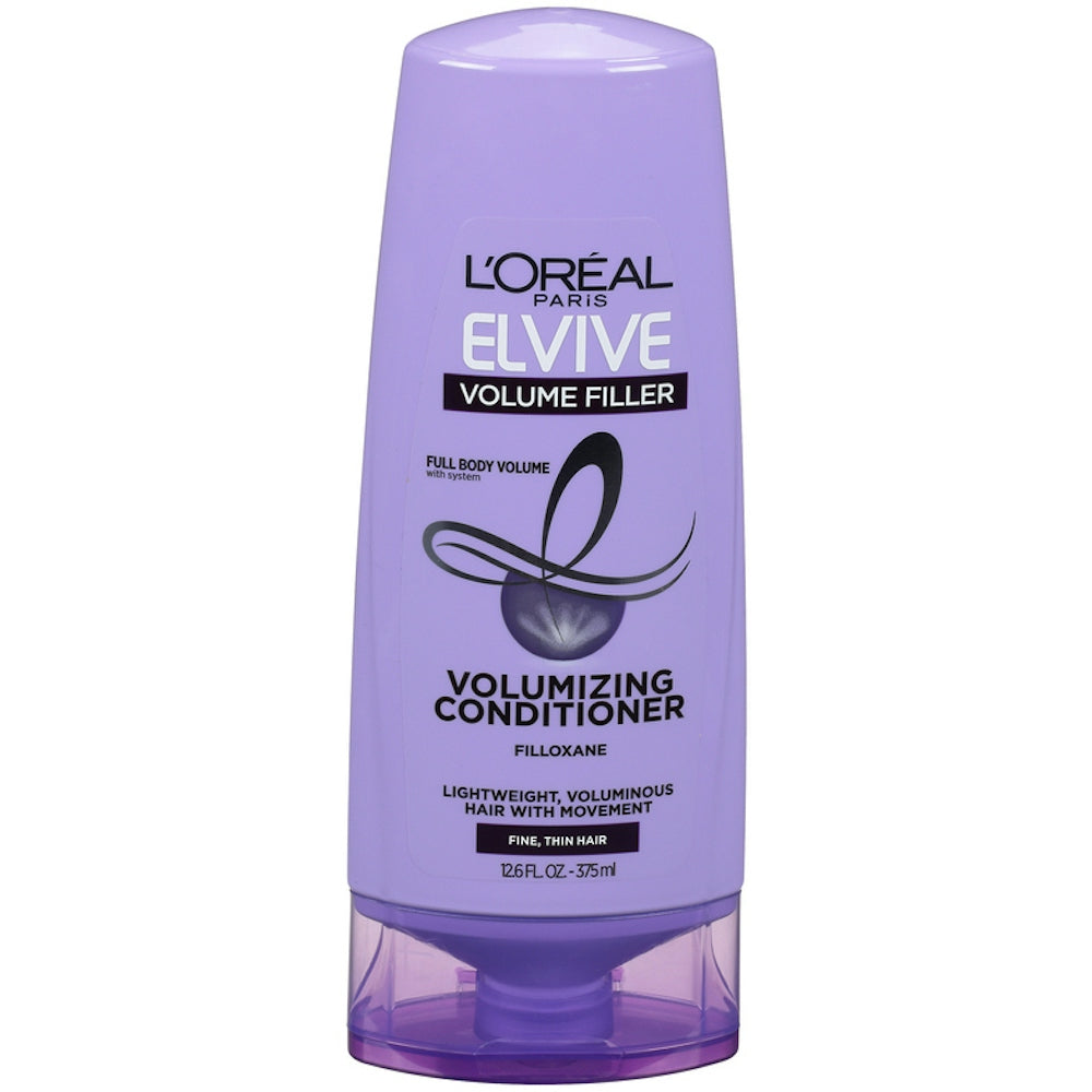 L'Oreal Paris Elvive Volume Filler Thickening Conditioner bottle, 12.6 fl oz, featuring a sleek packaging design.