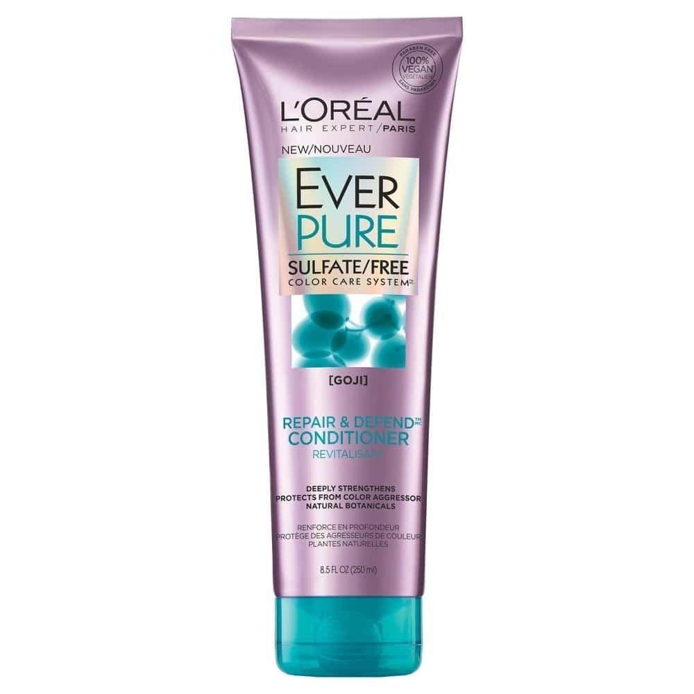 L'Oreal Paris Ever Pure Repair Defend sulfate-free conditioner in an 8.5 fl oz bottle, for damaged hair repair and protection.