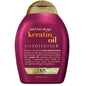 OGX Anti-Breakage Keratin Oil Conditioner for dry, damaged hair, reducing frizz, 13 Fl Oz bottle.
