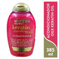 OGX Frizz-Free + Keratin Smoothing Oil Conditioner bottle, 13 fl oz, for frizz control and sleek hair styling