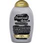 OGX Purifying + Charcoal Detox Conditioner in 385ml bottle, featuring black packaging, designed for deep cleansing and detoxifying hair
