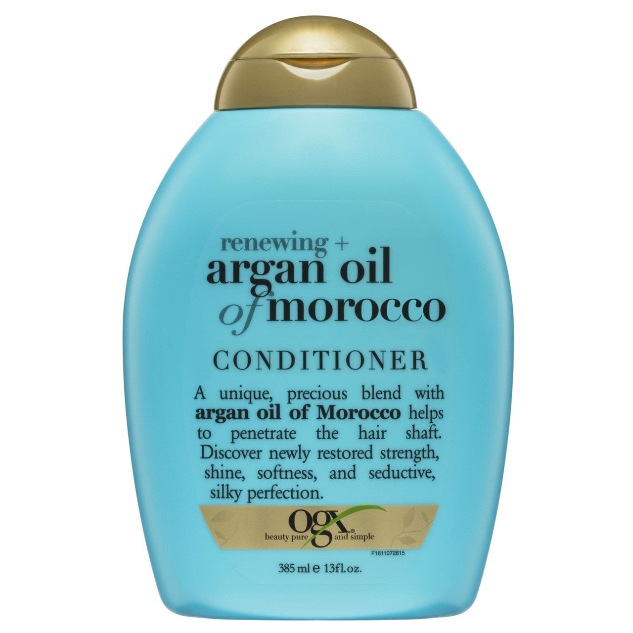OGX Renewing Argan Oil of Morocco Conditioner in a 13 fl oz squeeze bottle, designed to nourish and strengthen hair.