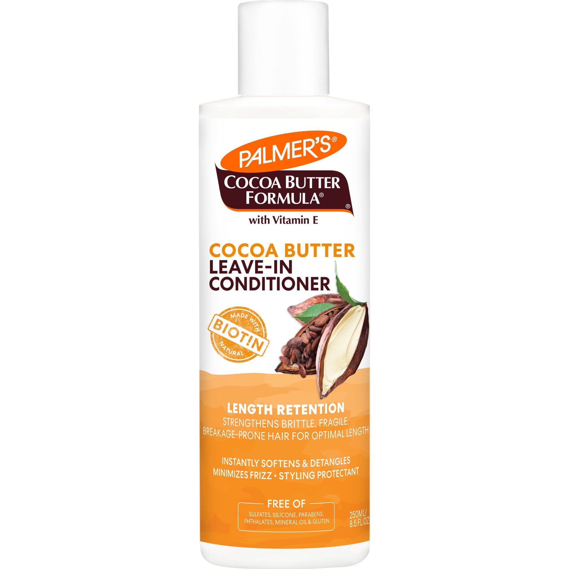 Palmer's Cocoa Butter Formula Length Retention Leave-In Conditioner with Biotin in a 250ml bottle, for healthy hair.