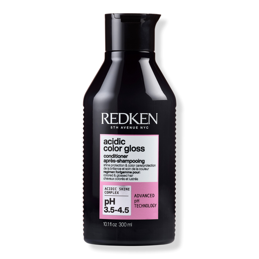 Redken Acidic Color Gloss Conditioner 10.1oz bottle with sleek packaging, designed to enhance color-treated hair's shine and softness.