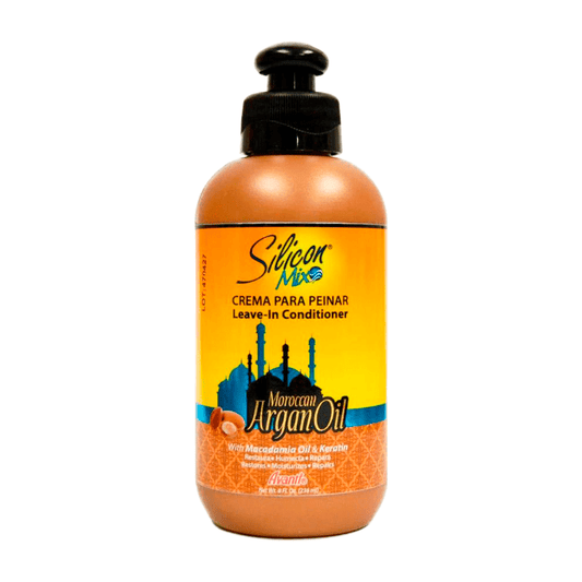 Silicon Mix Moroccan Argan Oil Leave-In Conditioner in an 8 oz bottle, moisturizing and nourishing hair, by Pasteur Pharmacy.