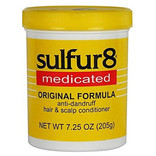 Sulfur 8 Medicated Original Formula anti-dandruff hair and scalp conditioner in a 7.25oz bottle, designed to soothe dry scalp.