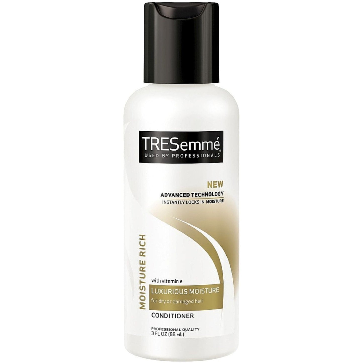 Travel size TRESemmé Moisture Rich Conditioner in 3 fl oz bottle, hydrating hair conditioner for nourishing moisture.