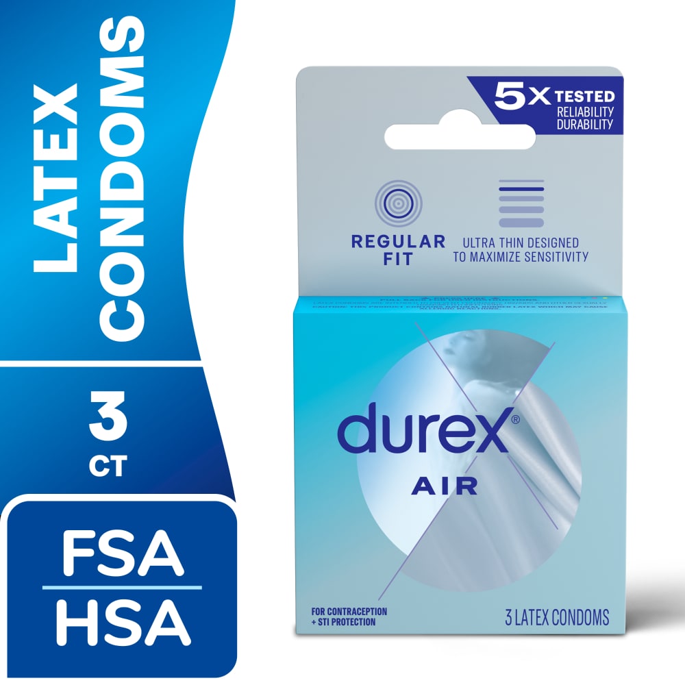 Durex Air condoms displayed in packaging, designed for comfort and sensitivity, by Pasteur Pharmacy.