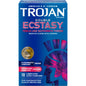 Trojan Double Ecstasy lubricated condoms in a 10-count pack, featuring a textured design for enhanced pleasure.