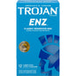 Trojan Enz lubricated premium latex condoms, condom packaging featuring the Trojan brand logo and product details.