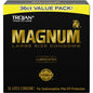 Trojan Magnum large size lubricated latex condoms, shown in packaging with clear branding and product details.