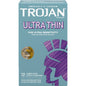Trojan Ultra Thin Premium Lubricated Latex Condoms, shown in packaging, designed for comfort and protection.