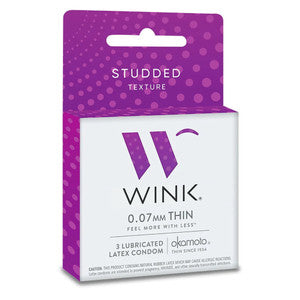 Wink™ studded textured lubricated condoms from Pasteur Pharmacy, featuring a patterned surface for enhanced sensation.
