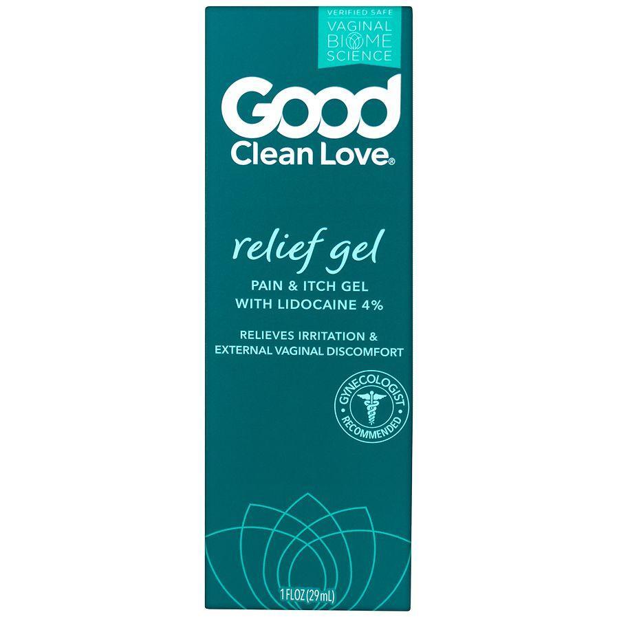 Good Clean Love Pain and Itch Relief Gel in 1 fl oz tube, part of Pasteur Pharmacy's conductivity gels and lotions collection.