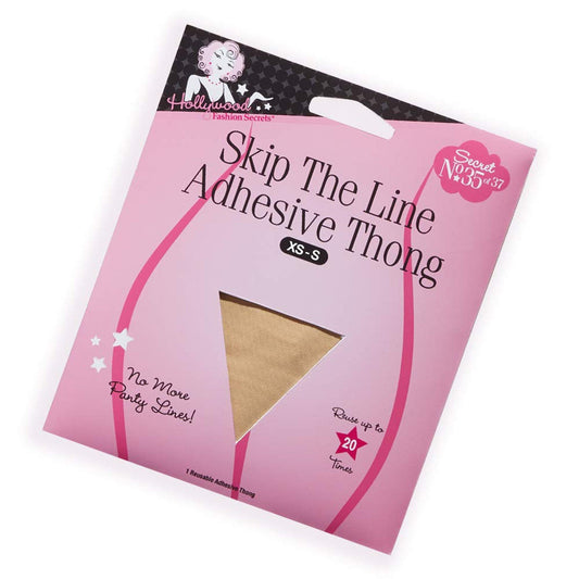 Hollywood 3 Fashion Secrets adhesive thong in size XS/S, reusable construction lines, with a nude color and smooth finish.