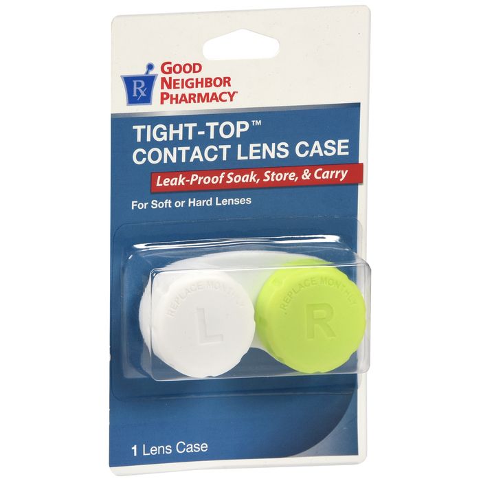 Pasteur Pharmacy Good Neighbor Contact Lens Case with tight top, 1 count, clear plastic case for storing contact lenses.