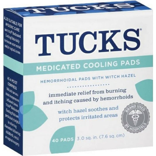 Box of Pasteur Pharmacy Tucks Medicated Cooling Pads, 40-count for soothing relief and comfort.