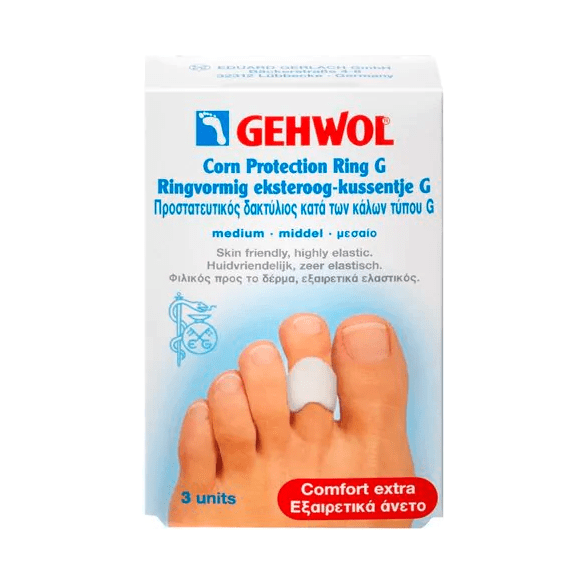 Gehwol Corn Protection Ring G Medium, 3-pack, soft silicone rings to protect and cushion corns on the toes.