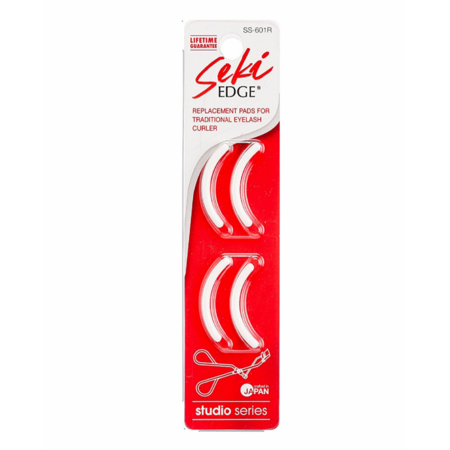 Seki Edge replacement pads for traditional eyelash curler SS-601R, cosmetic tool by Pasteur Pharmacy, shown on white background.