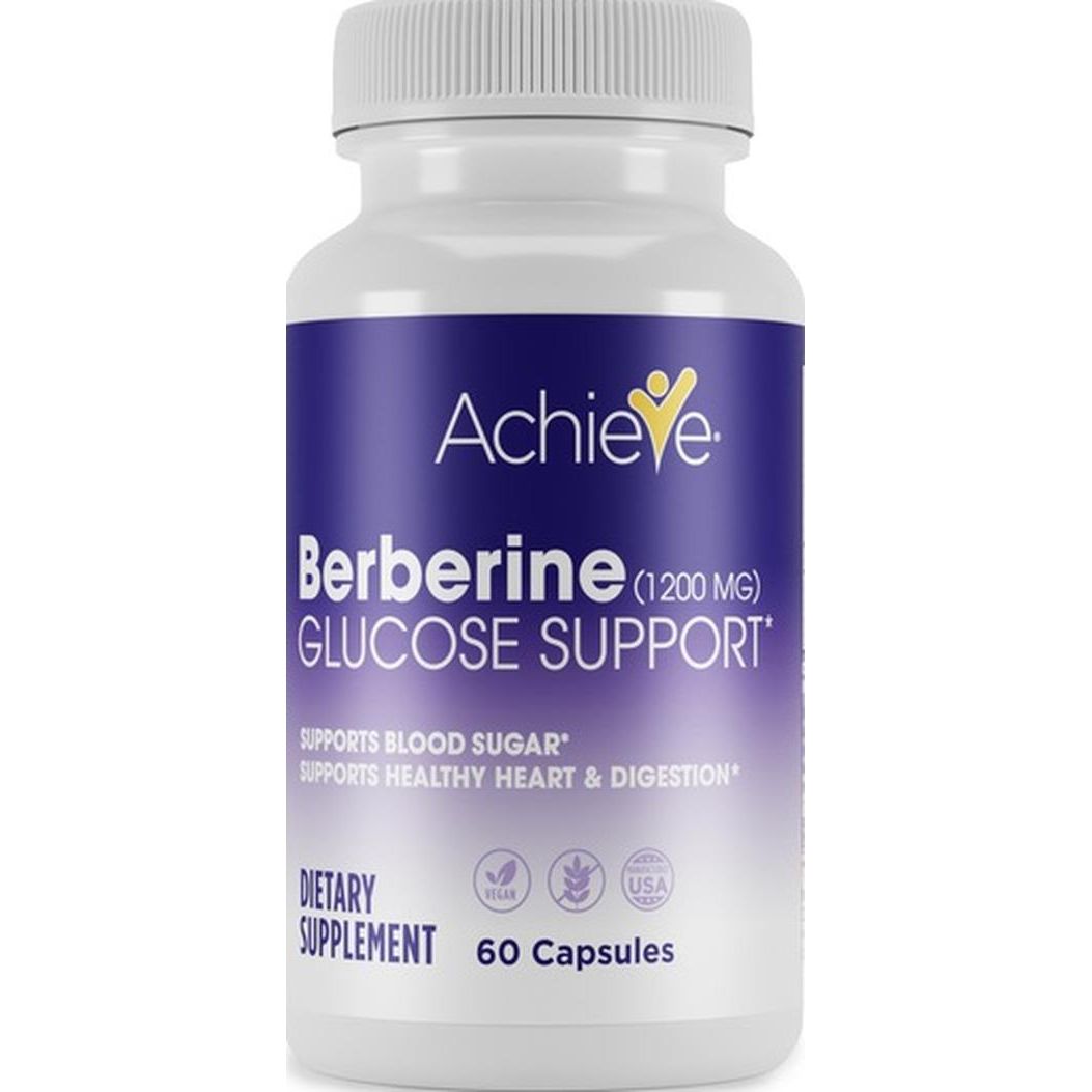 Pasteur Pharmacy Achieve Berberine 1200mg capsules for glucose support, natural metabolic and immune health, 60 vegetable capsules.