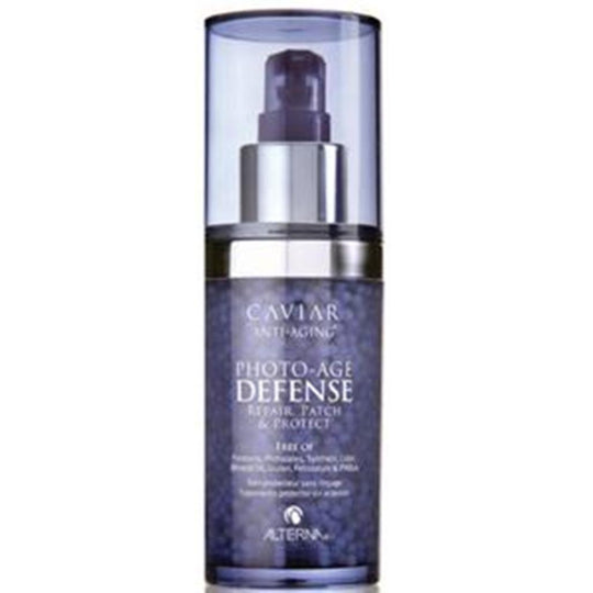 Alterna Haircare Caviar Photo-Age Defense cosmetic in 2.0 oz bottle, featuring luxurious packaging and product details.