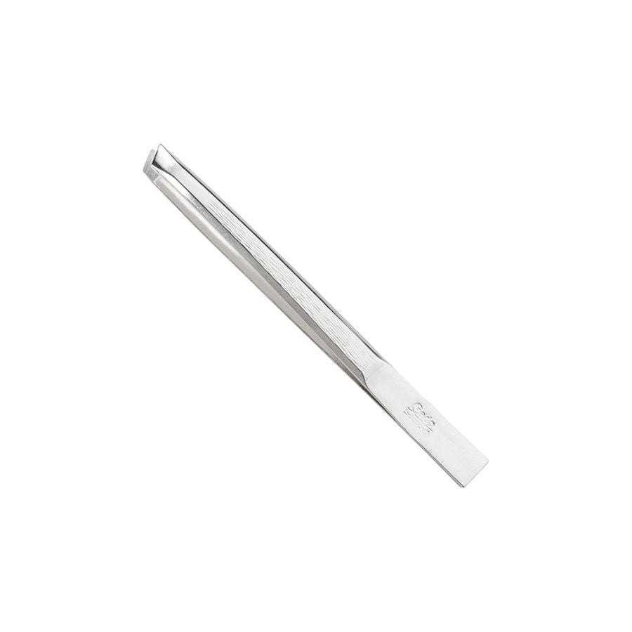 Lopsided Nickel Plated 3-inch Credo Solingen Tweezers for precise cosmetics grooming, featuring a pointed tip design.