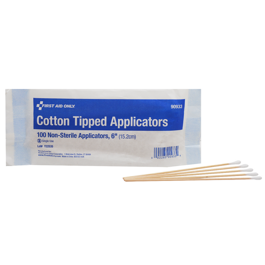 Dukar Cotton Tipped Applicators with 6-inch wood shafts, 100 per bag, used for personal care and medical applications.