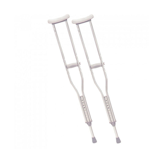 Pair of tall Drive Medical crutches with underarm pads and handgrips, designed for adult users, shown in a natural stance.