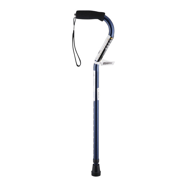 Silver Graham Field adjustable offset cane with foam hand grip and strap, extending from 31 to 39 inches.