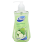 Dial Liquid Hand Soap with cucumber and mint scent in a 7.5 oz bottle, featuring fresh cucumbers and mint leaves.